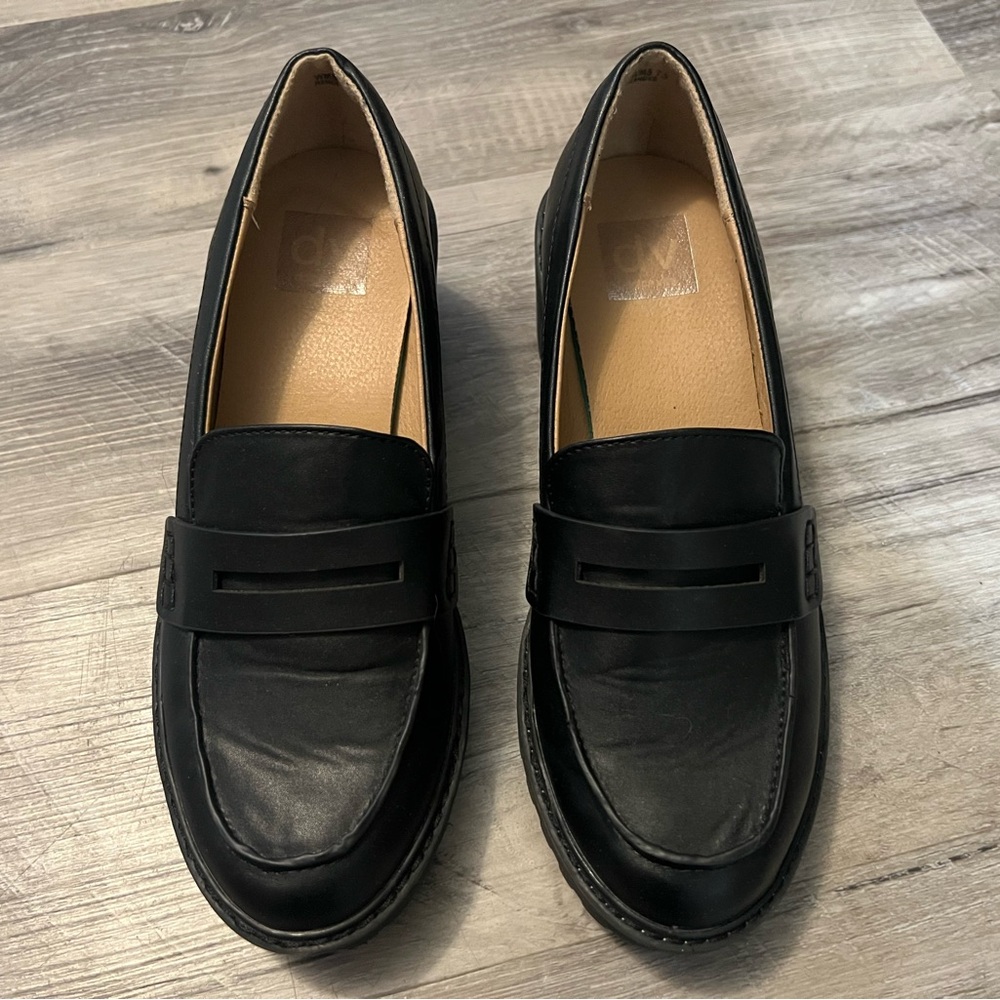 Dolce Vita Black Chunky Lug Sole Loafers/ Platform Comfort Shoes Size 7.5